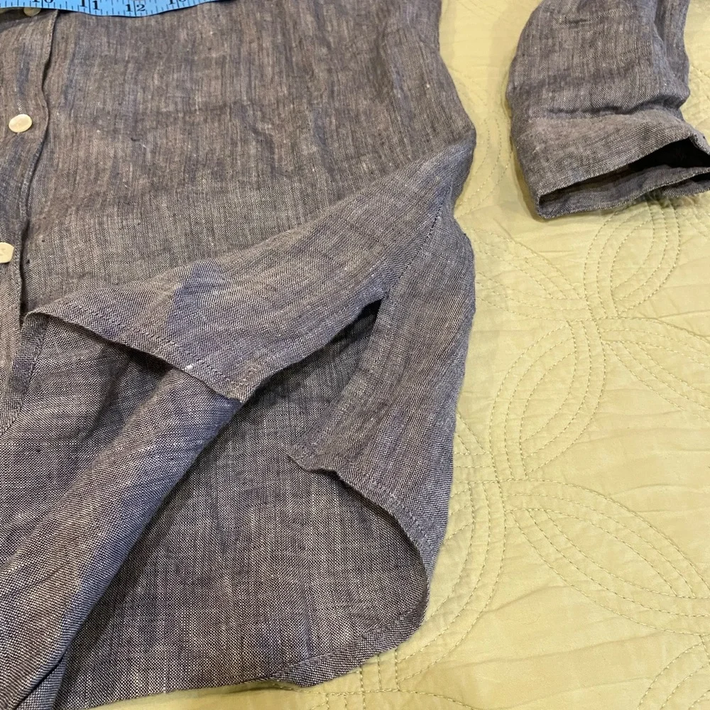 Brooks Brothers Heathered Slate Blue Linen Shirt - Picture 5 of 11